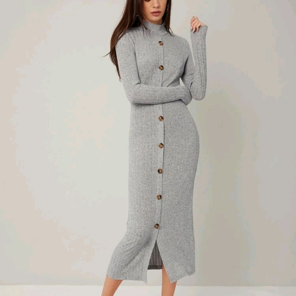 Mock neck ribbed knit bodycon dress - Picture 3 of 5